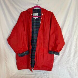 Misty Harbor Women’s Red Raincoat Hooded Jacket Size Large Lined Full Zip
